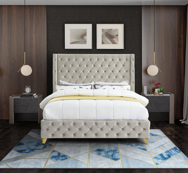 Savan Cream Velvet Queen Bed - Town Of Bargains Furniture - NY