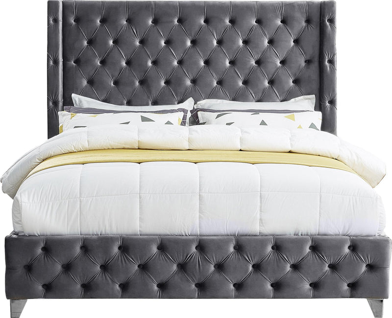 Savan Grey Velvet King Bed - Town Of Bargains Furniture - NY