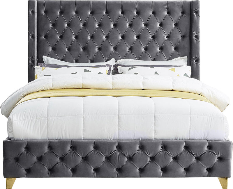 Savan Grey Velvet King Bed - Town Of Bargains Furniture - NY