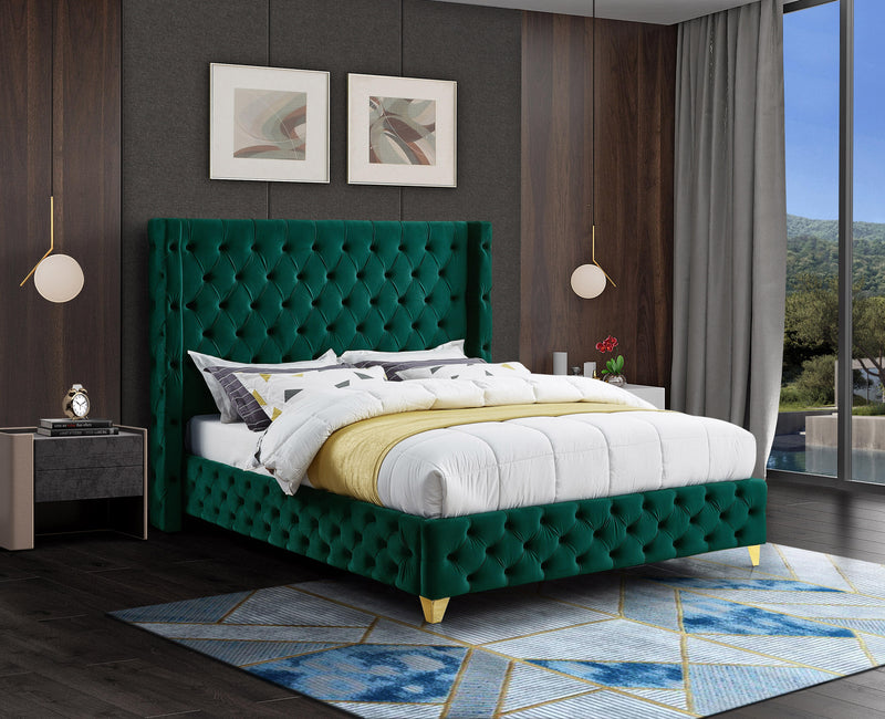 Savan Green Velvet King Bed - Town Of Bargains Furniture - NY