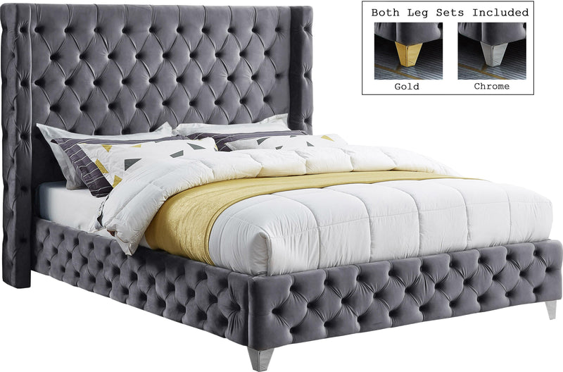 Savan Grey Velvet King Bed - Town Of Bargains Furniture - NY
