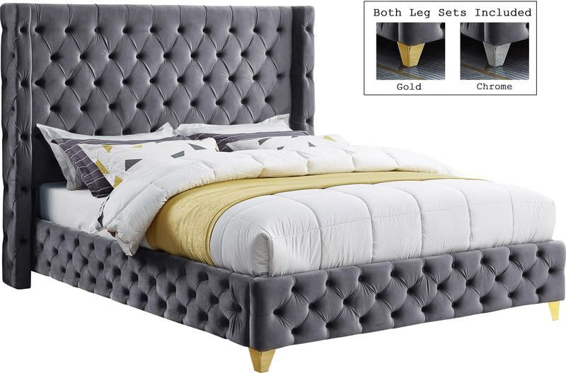 Savan Grey Velvet King Bed - Town Of Bargains Furniture - NY