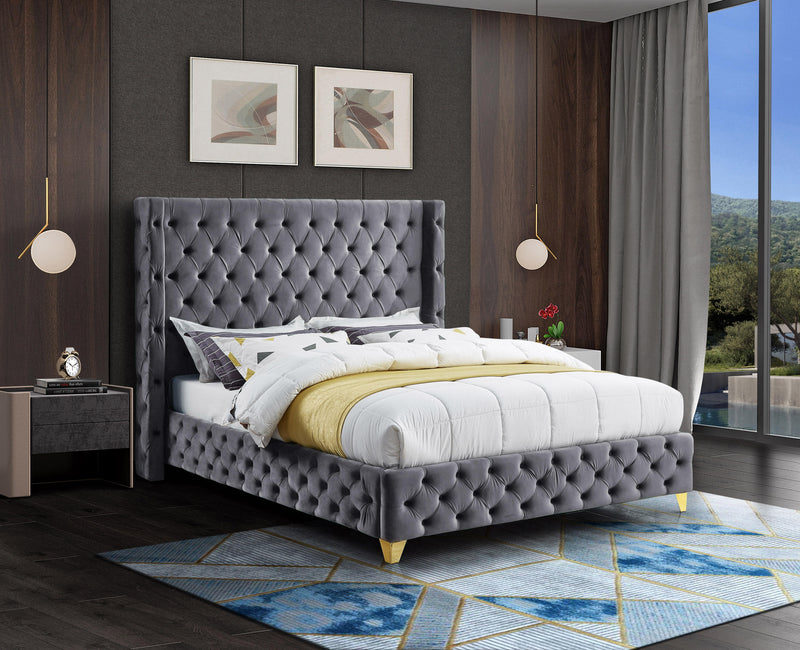 Savan Grey Velvet King Bed - Town Of Bargains Furniture - NY
