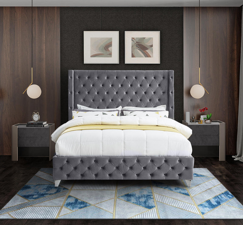 Savan Grey Velvet Queen Bed - Town Of Bargains Furniture - NY