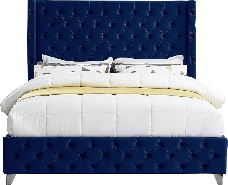Savan Navy Velvet Queen Bed - Town Of Bargains Furniture - NY