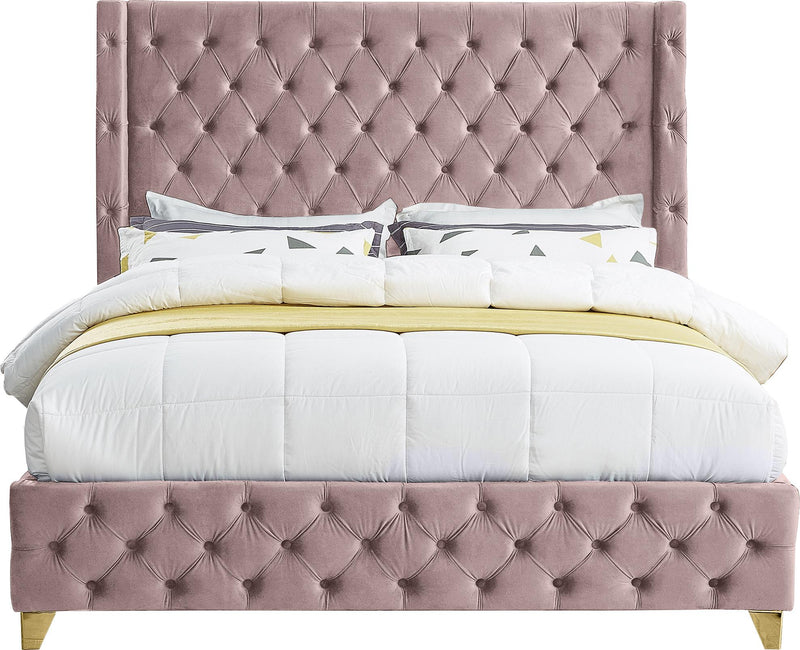 Savan Pink Velvet Full Bed - Town Of Bargains Furniture - NY