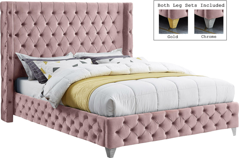 Savan Pink Velvet Full Bed - Town Of Bargains Furniture - NY