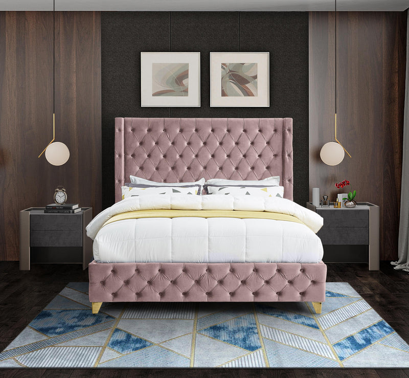 Savan Pink Velvet Queen Bed - Town Of Bargains Furniture - NY
