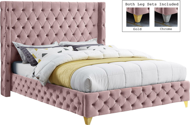 Savan Pink Velvet Full Bed - Town Of Bargains Furniture - NY