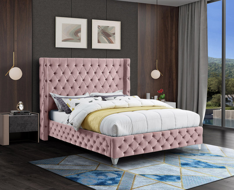 Savan Pink Velvet Queen Bed - Town Of Bargains Furniture - NY