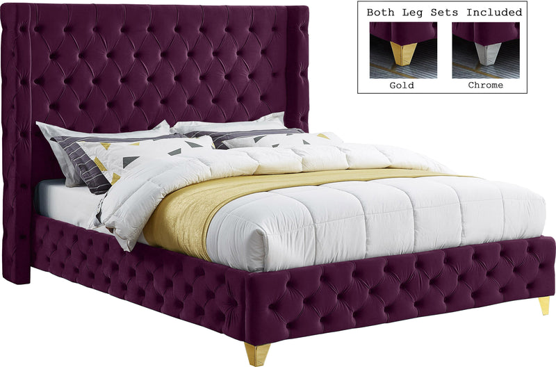 Savan Purple Velvet King Bed - Town Of Bargains Furniture - NY