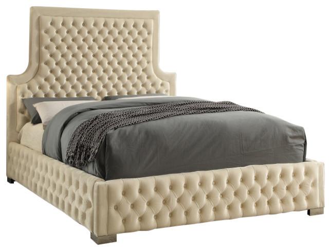 Sedona Cream Velvet Queen Bed - Town Of Bargains Furniture - NY