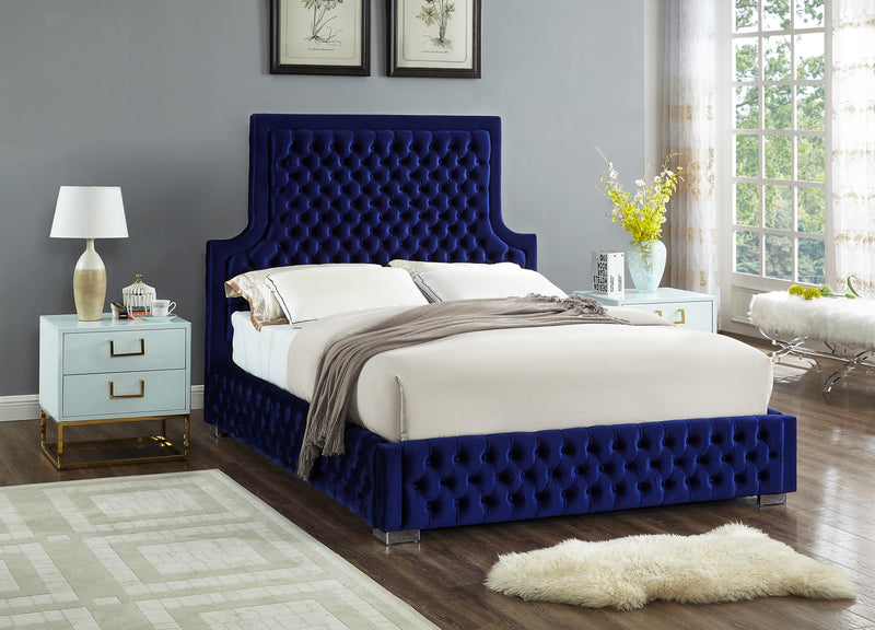 Sedona Navy Velvet Queen Bed - Town Of Bargains Furniture - NY