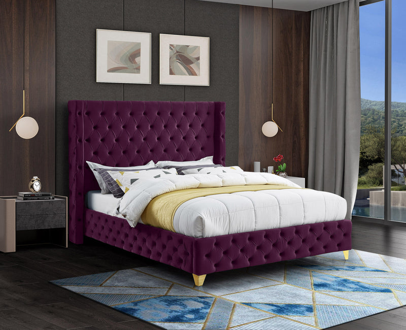 Savan Purple Velvet King Bed