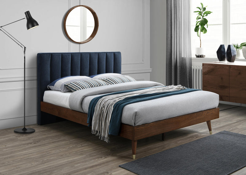 Vance Navy Linen Fabric Queen Bed (3 Boxes) - Town Of Bargains Furniture - NY