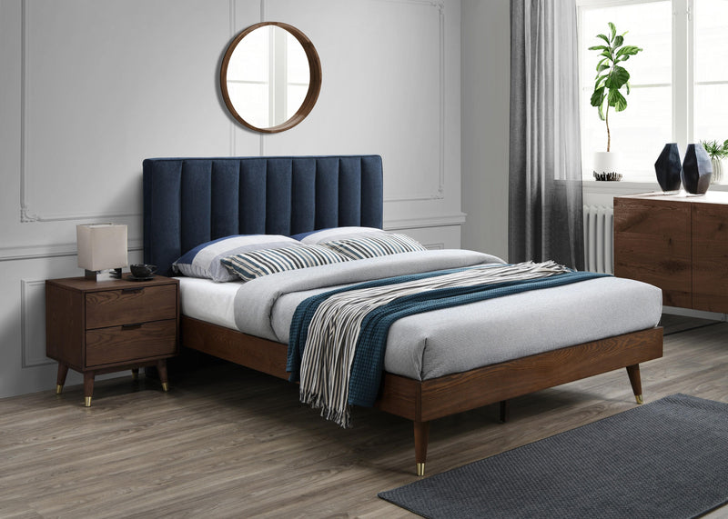 Vance Navy Linen Fabric Queen Bed (3 Boxes) - Town Of Bargains Furniture - NY