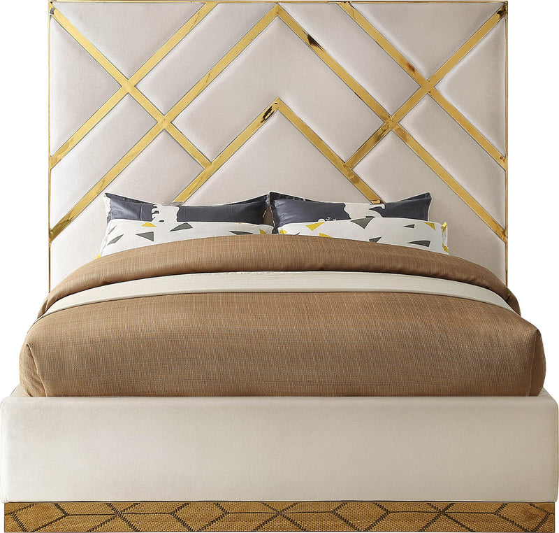Vector Cream  Velvet Queen Bed - Town Of Bargains Furniture - NY