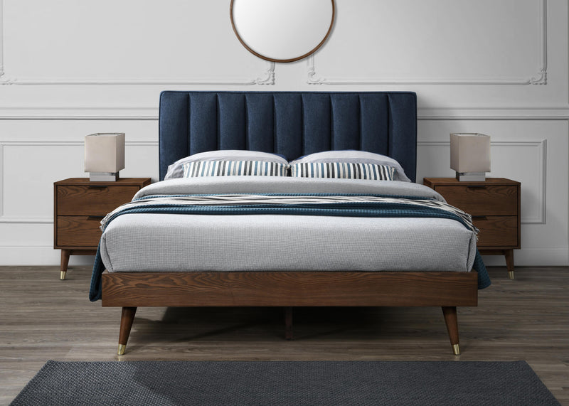 Vance Navy Linen Fabric Queen Bed (3 Boxes) - Town Of Bargains Furniture - NY