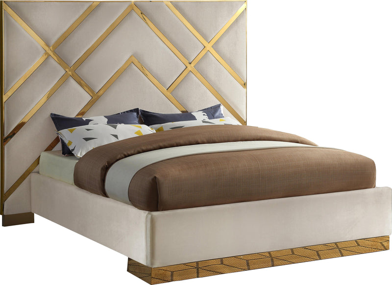 Vector Cream  Velvet Queen Bed - Town Of Bargains Furniture - NY