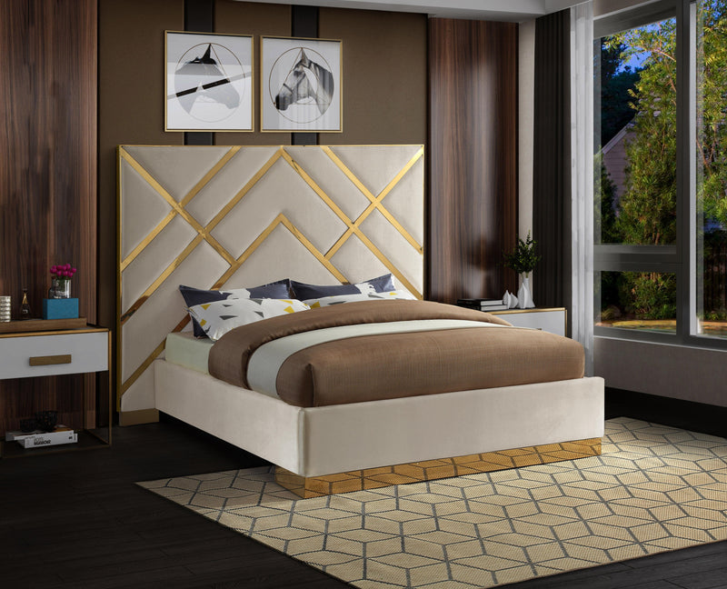 Vector Cream  Velvet Queen Bed - Town Of Bargains Furniture - NY