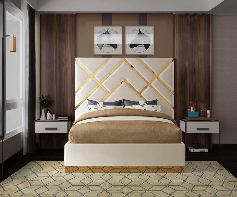 Vector Cream  Velvet Queen Bed - Town Of Bargains Furniture - NY