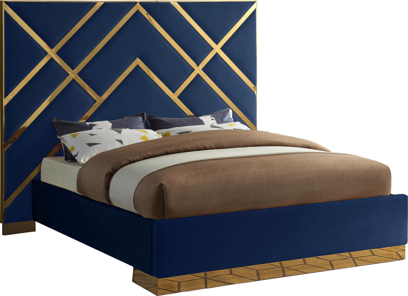 Vector Navy Velvet Queen Bed - Town Of Bargains Furniture - NY