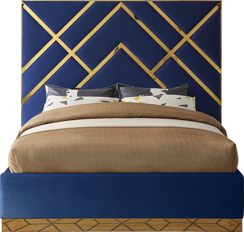 Vector Navy Velvet Queen Bed - Town Of Bargains Furniture - NY