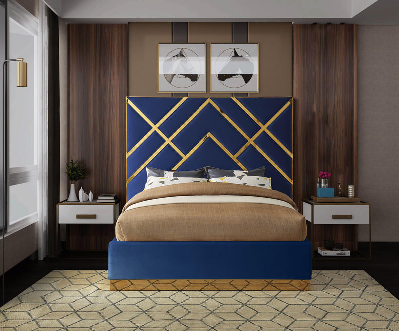Vector Navy Velvet Queen Bed - Town Of Bargains Furniture - NY