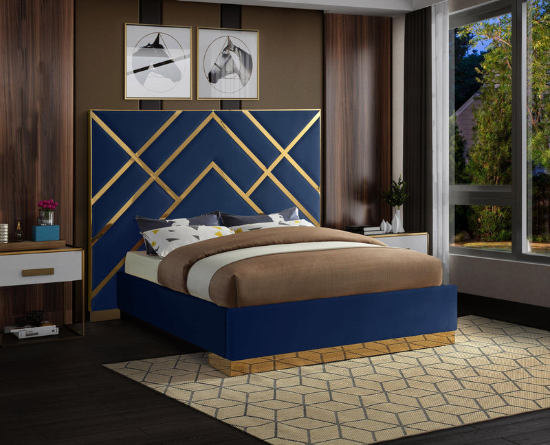 Vector Navy Velvet Queen Bed - Town Of Bargains Furniture - NY