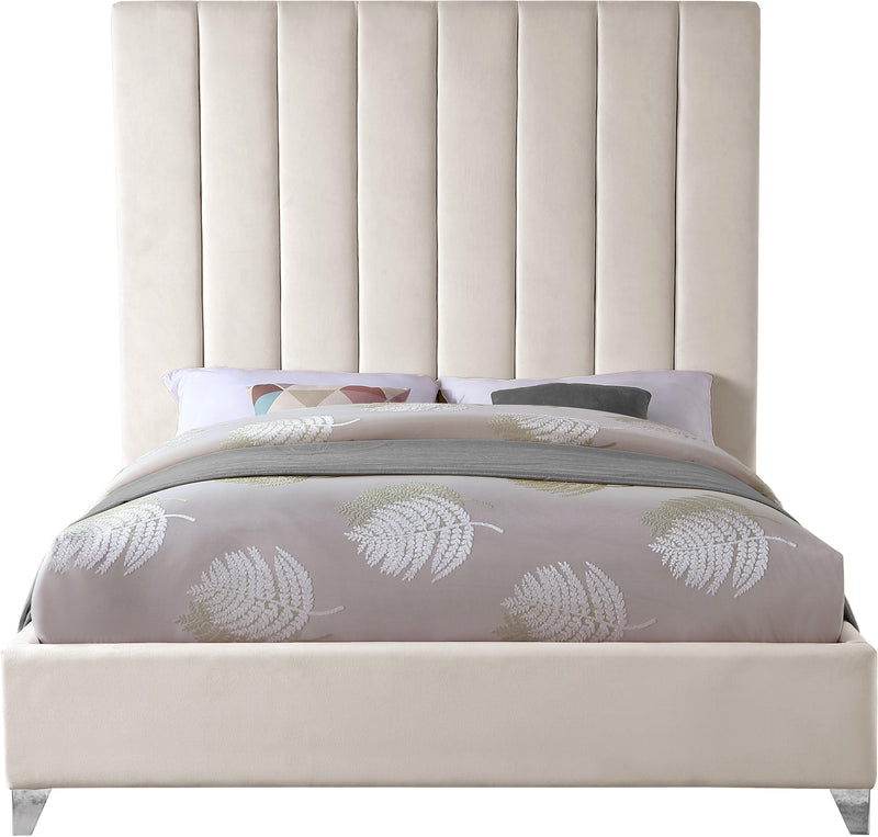 Via Cream Velvet Queen Bed - Town Of Bargains Furniture - NY