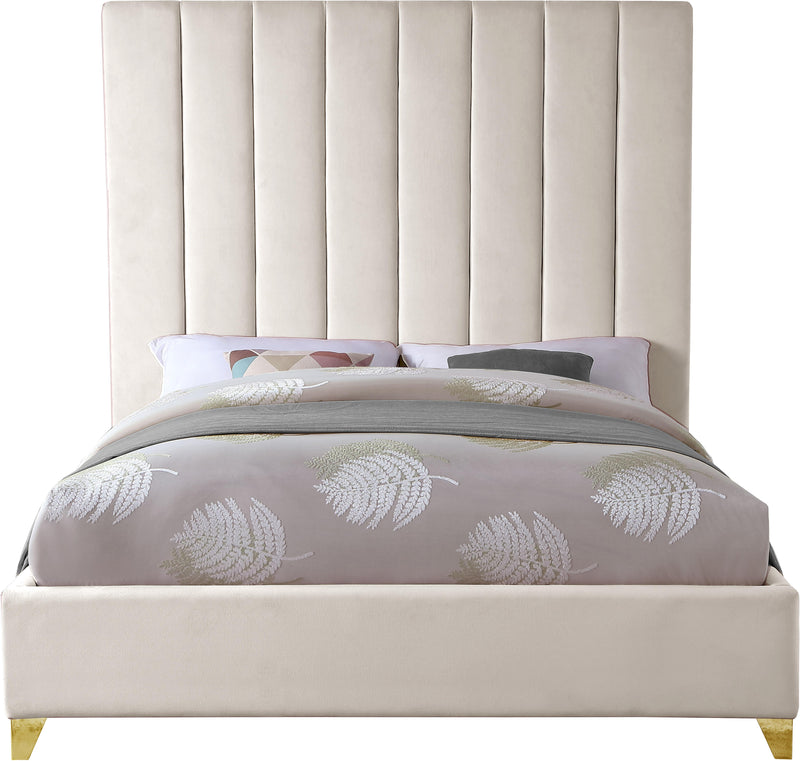 Via Cream Velvet Queen Bed - Town Of Bargains Furniture - NY