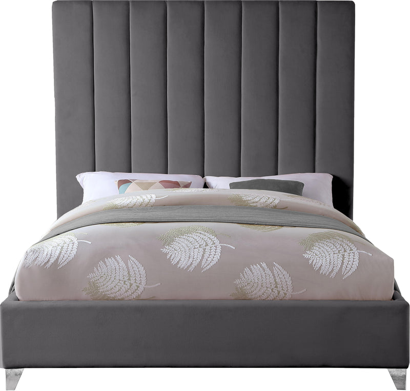 Via Grey Velvet Queen Bed - Town Of Bargains Furniture - NY