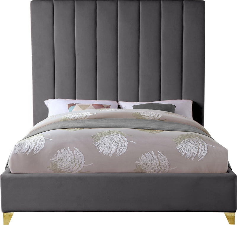 Via Grey Velvet Queen Bed - Town Of Bargains Furniture - NY