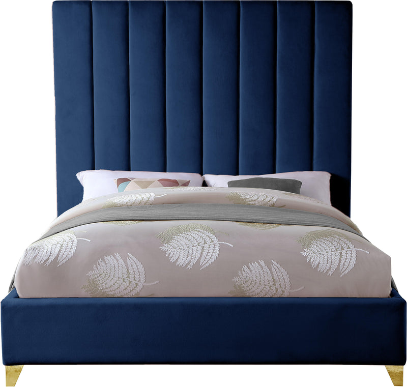 Via Navy Velvet Queen Bed - Town Of Bargains Furniture - NY