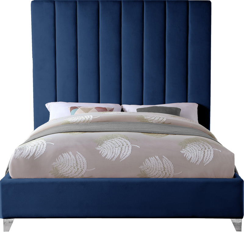 Via Navy Velvet Queen Bed - Town Of Bargains Furniture - NY
