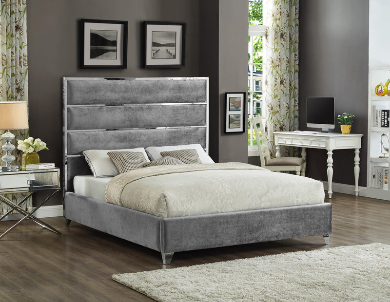 Zuma Grey Velvet King Bed - Town Of Bargains Furniture - NY