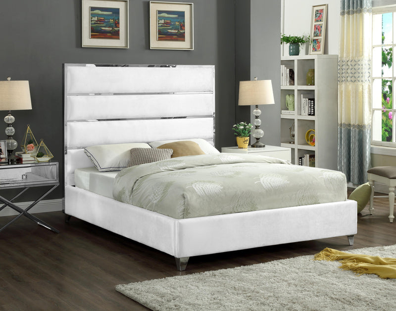 Zuma White Velvet Queen Bed - Town Of Bargains Furniture - NY