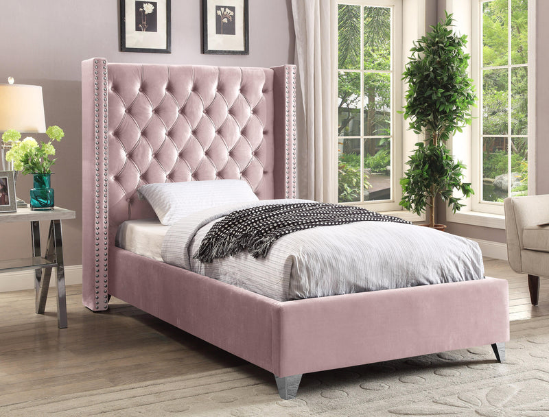 Aiden Pink Velvet Twin Bed