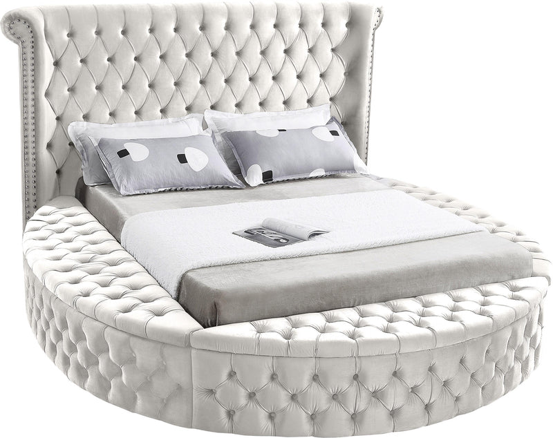 Luxus Cream Velvet King Bed (3 Boxes) - Town Of Bargains Furniture - NY