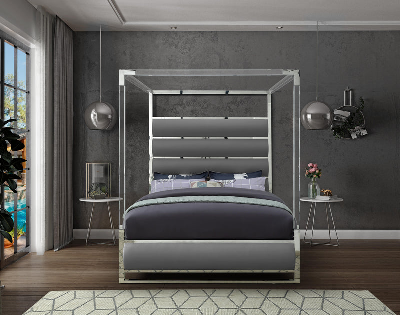 Encore Grey Faux Leather Queen Bed (4 Boxes) - Town Of Bargains Furniture - NY