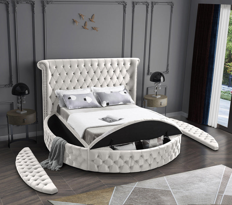 Luxus Cream Velvet King Bed (3 Boxes) - Town Of Bargains Furniture - NY