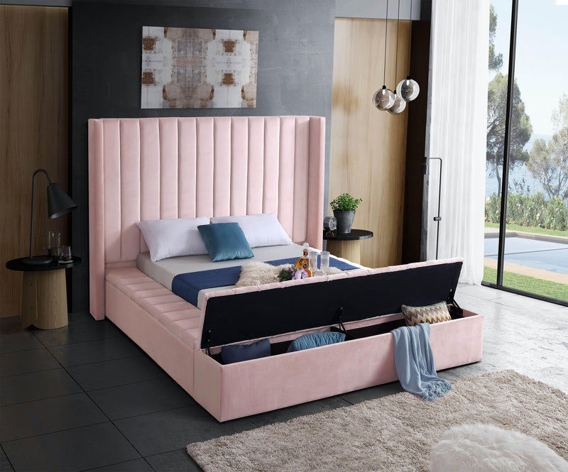 Kiki Pink Velvet Queen Bed (3 Boxes) - Town Of Bargains Furniture - NY