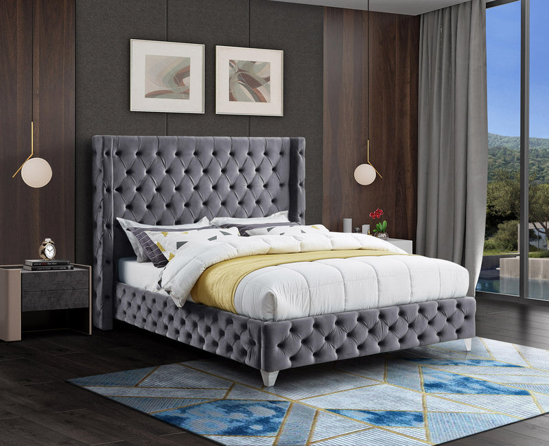Savan Grey Velvet King Bed - Town Of Bargains Furniture - NY