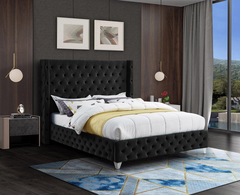Savan Black Velvet King Bed - Town Of Bargains Furniture - NY