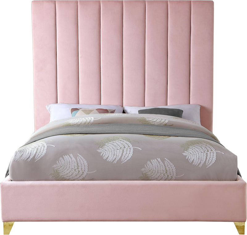 Via Pink Velvet Queen Bed - Town Of Bargains Furniture - NY