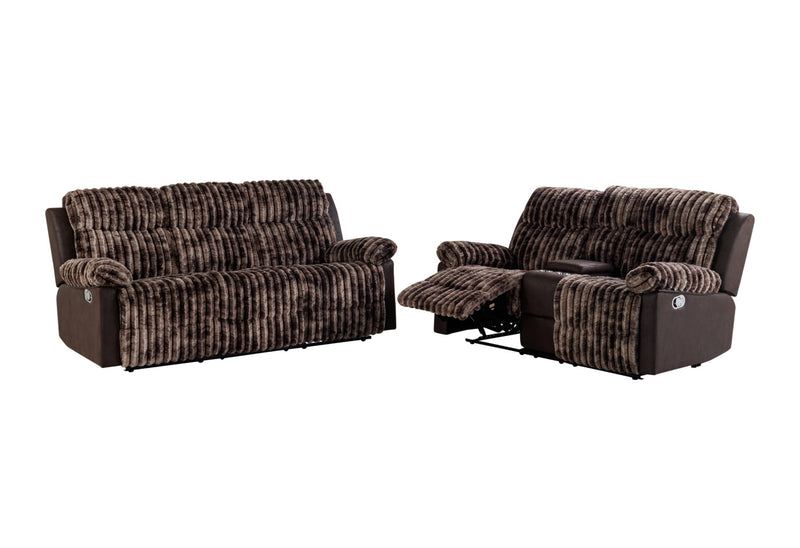 U6028 Brown Reclining Sofa-Console Reclining Loveseat - Town Of Bargains Furniture - NY